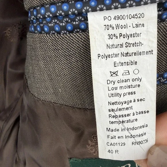 Lauren Ralph Lauren Suit Jacket Mens 40R Brown Wool Stretch 2 Button Notch Lapel - Picture 5 of 12